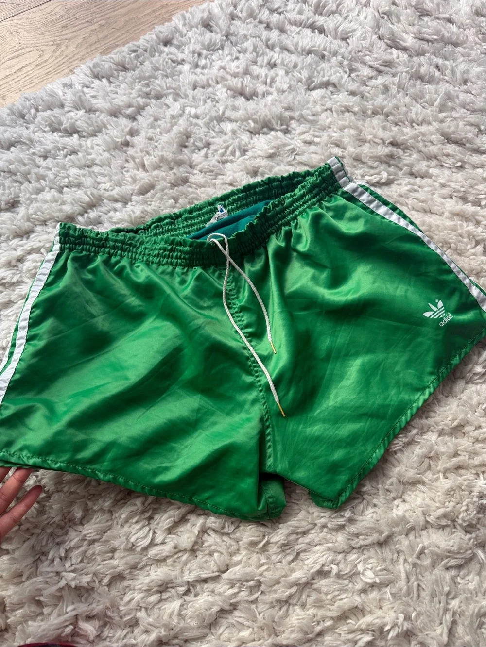 Adidas Green Women's Athletic Shorts - vintage gym shorts trend by Zoe Kravitz